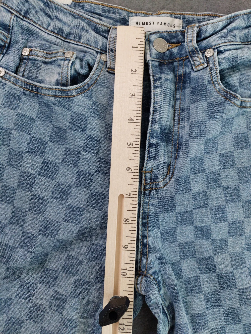 Almost Famous Checkered Straight Leg Jeans Blue Checkerboard Size 0